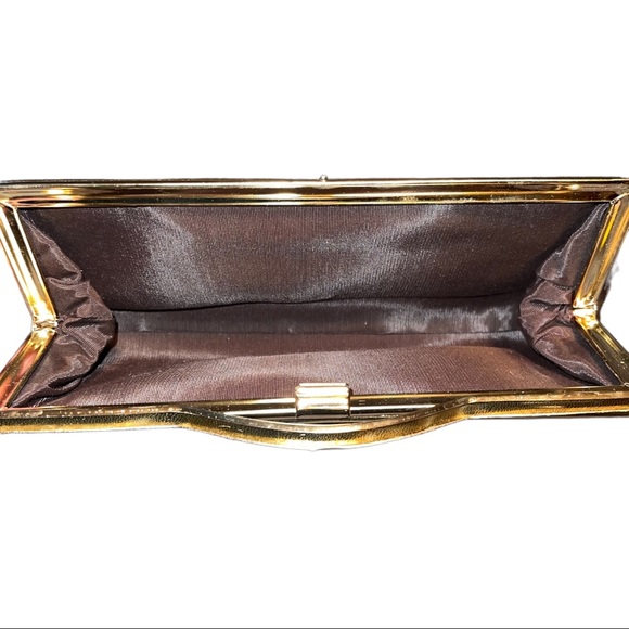 Vintage Gold Metallic Clutch Purse Women’s Evening Handbag - Picture 7 of 7